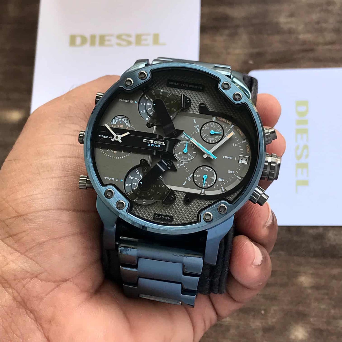 Diesel Big Daddy firstcopy DZ7414 Stainless Steel Blue Grey Dial Men’s Watch