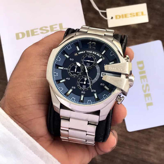 Diesel Mega Chief firstcopy DZ4417 Silver Blue Chronograph Men’s Watch