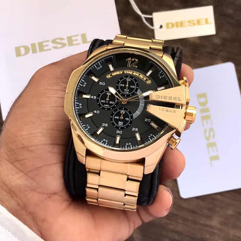 Diesel Mega Chief firstcopy Full Gold & Black Dial Chronograph Men’s Watch