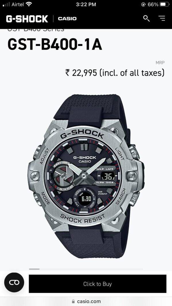 Casio G-Shock firstcopy Gravitymaster GR-B100-1A4ER Silver Black Dial Men’s Watch