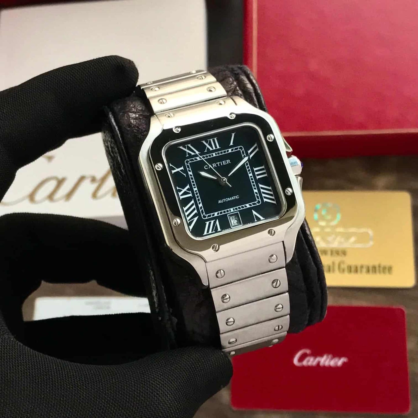 Cartier De Santos firstcopy Stainless Steel Black Dial Automatic Men’s Watch