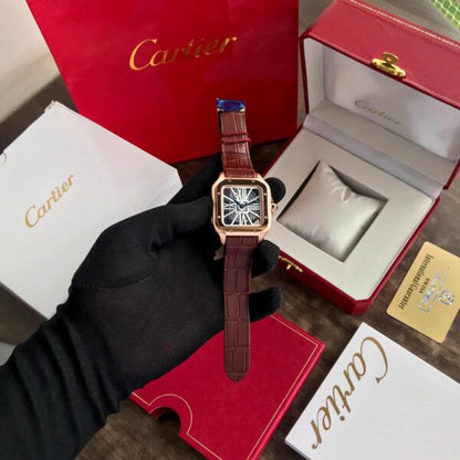 Cartier Santos De firstcopy Skeleton Brown Leather Strap Automatic Men’s Watch