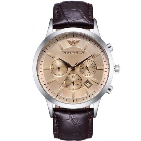 Emporio Armani AR2433 Firstcopy Beige Dial Brown Leather Chronograph Men's Watch