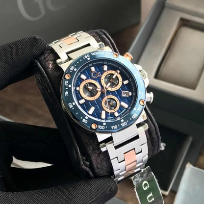 GC Heren Horloge firstcopy Y81003G7MF Stainless Steel Blue Dial Swiss Quartz Chronograph Men’s Watch