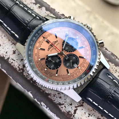 Breitling Navitimer B01 Firstcopy Brown Dial Black Leather Chronograph Men's Watch