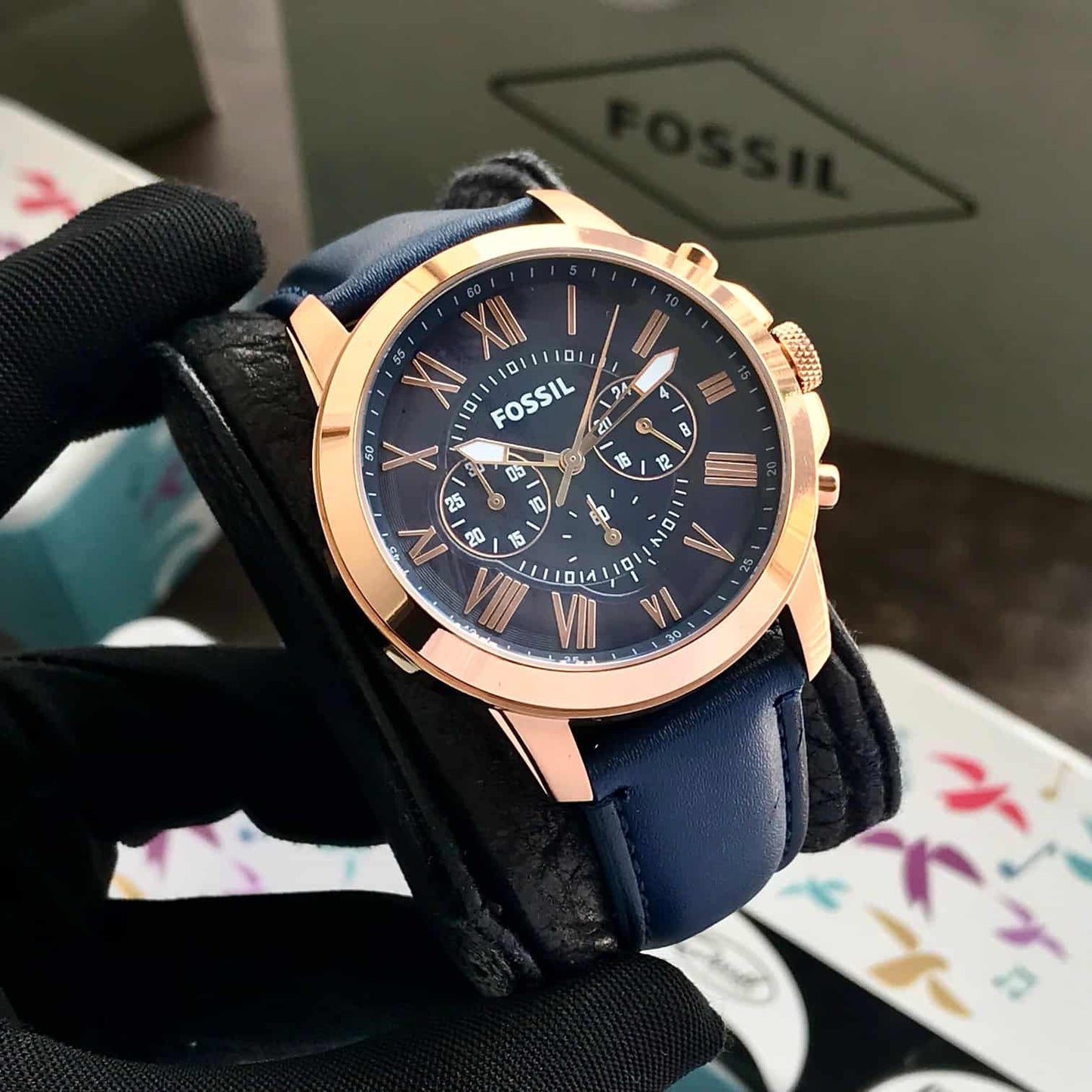 Fossil Grant firstcopy FS4835 Rosegold Blue Chronograph Men’s Watch