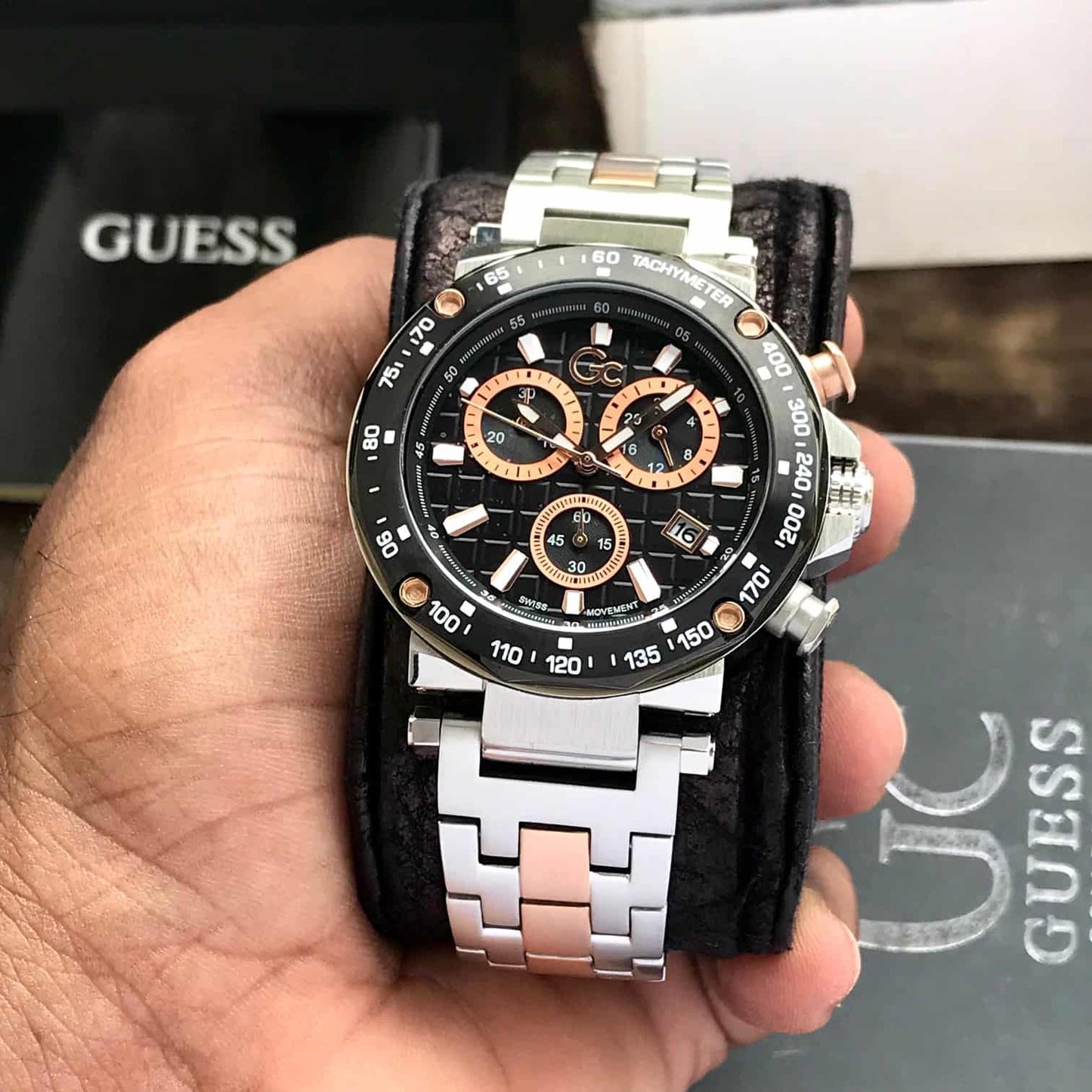 GC Heren Horloge firstcopy Y81003G7MF Stainless Steel Black Dial Swiss Quartz Chronograph Men’s Watch