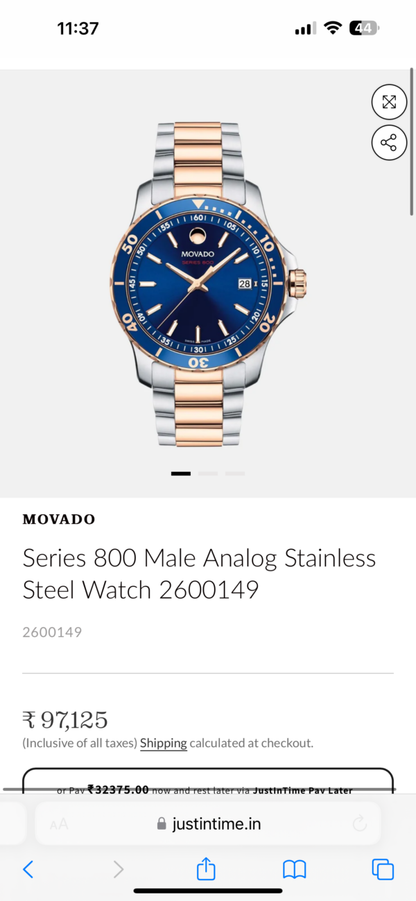Movado Series 800 firstcopy Two Tone Blue Dial Stainless Steel Men’s Watch