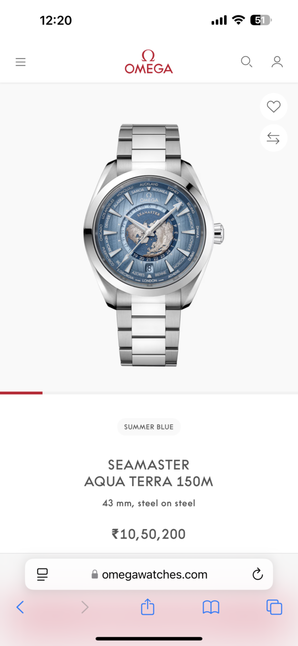 Omega Aqua Terra firstcopy World Map Dial Automatic Men’s Watch