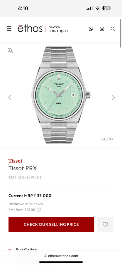 Tissot PRX T-Classic firstcopy Tiffany Mint Japanese Quartz Stainless Steel Watch