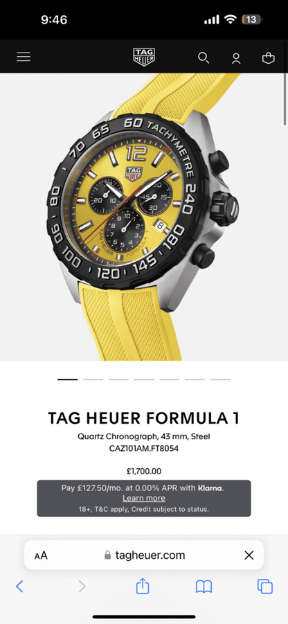 Tag Heuer Formula 1 Yellow Stainless Steel Japanese Quartz Chronograph Mens Watch firstcopy