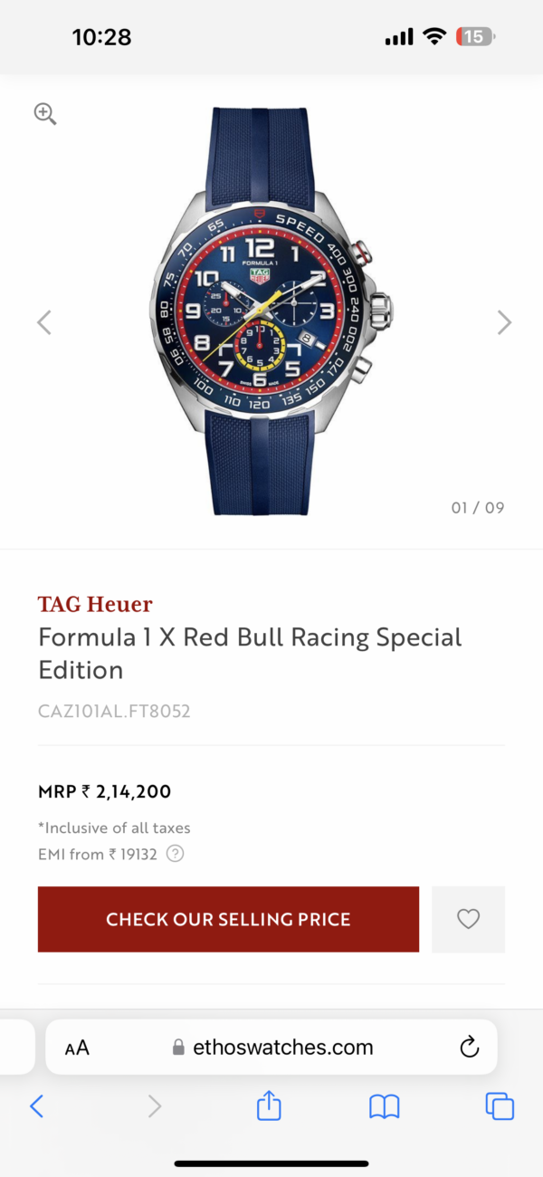 Tag Heuer Formula 1 Red Bull Racing Blue Rubber Belt Firstcopy Replica Watch