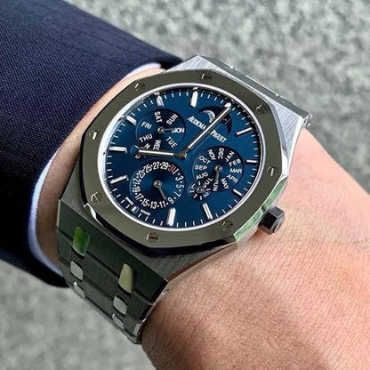 Audemars Piguet Royal Oak 41 Perpetual Calendar Ultra-Thin Silver Blue Dial Automatic Mens Watch