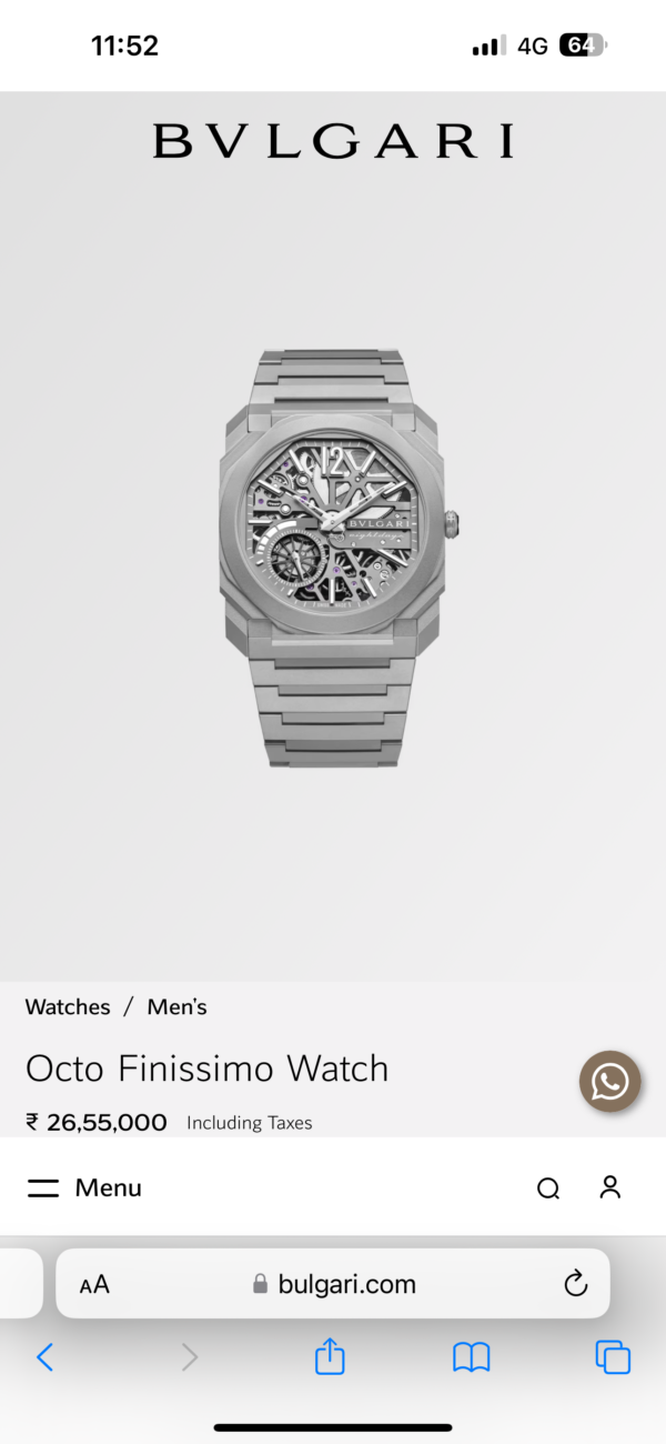 Bvlgari Octo Finissimo Firstcopy Skeleton 8 Days Automatic Men's Watch