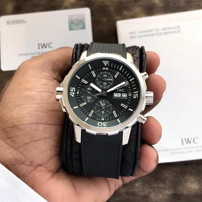 IWC Aquatimer Chronograph Day Date firstcopy Black Dial Black Belt Men’s Watch