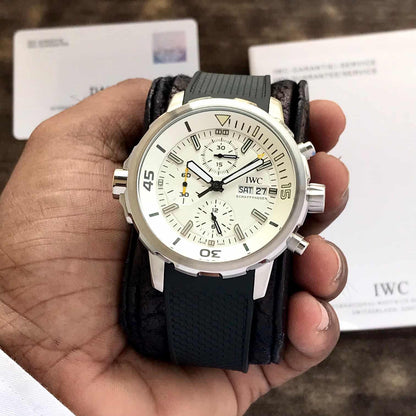 IWC Aquatimer Chronograph Day Date firstcopy White Dial Black Belt Men’s Watch