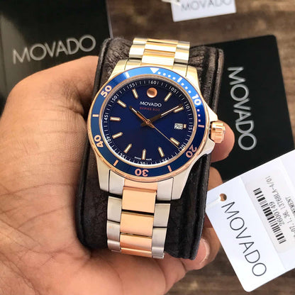 Movado Series 800 firstcopy Two Tone Blue Dial Stainless Steel Men’s Watch
