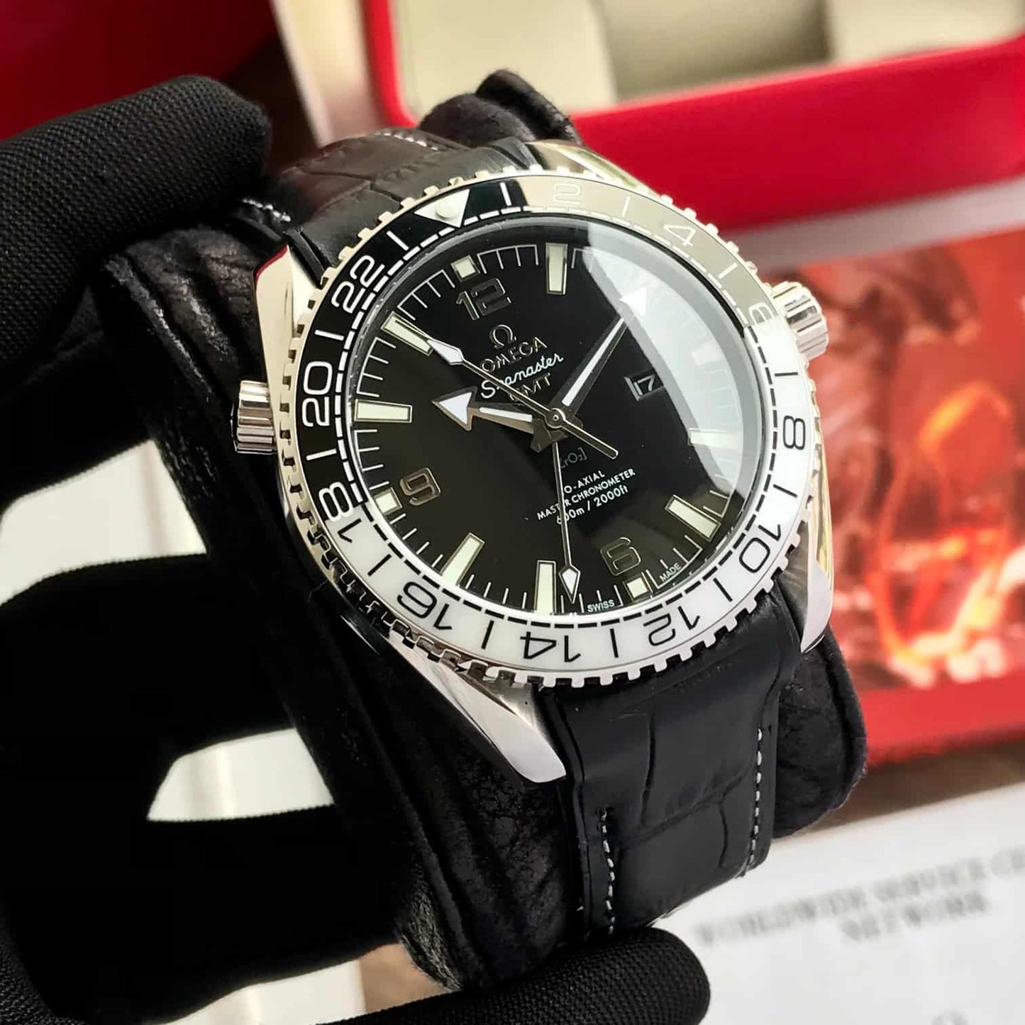 Omega Seamaster firstcopy Super Ocean GMT Premium Automatic Black Leather Men’s Watch