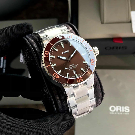Oris Aquis Date Silver Brown Dial Men’s Sports Firstcopy Replica ETA Watch