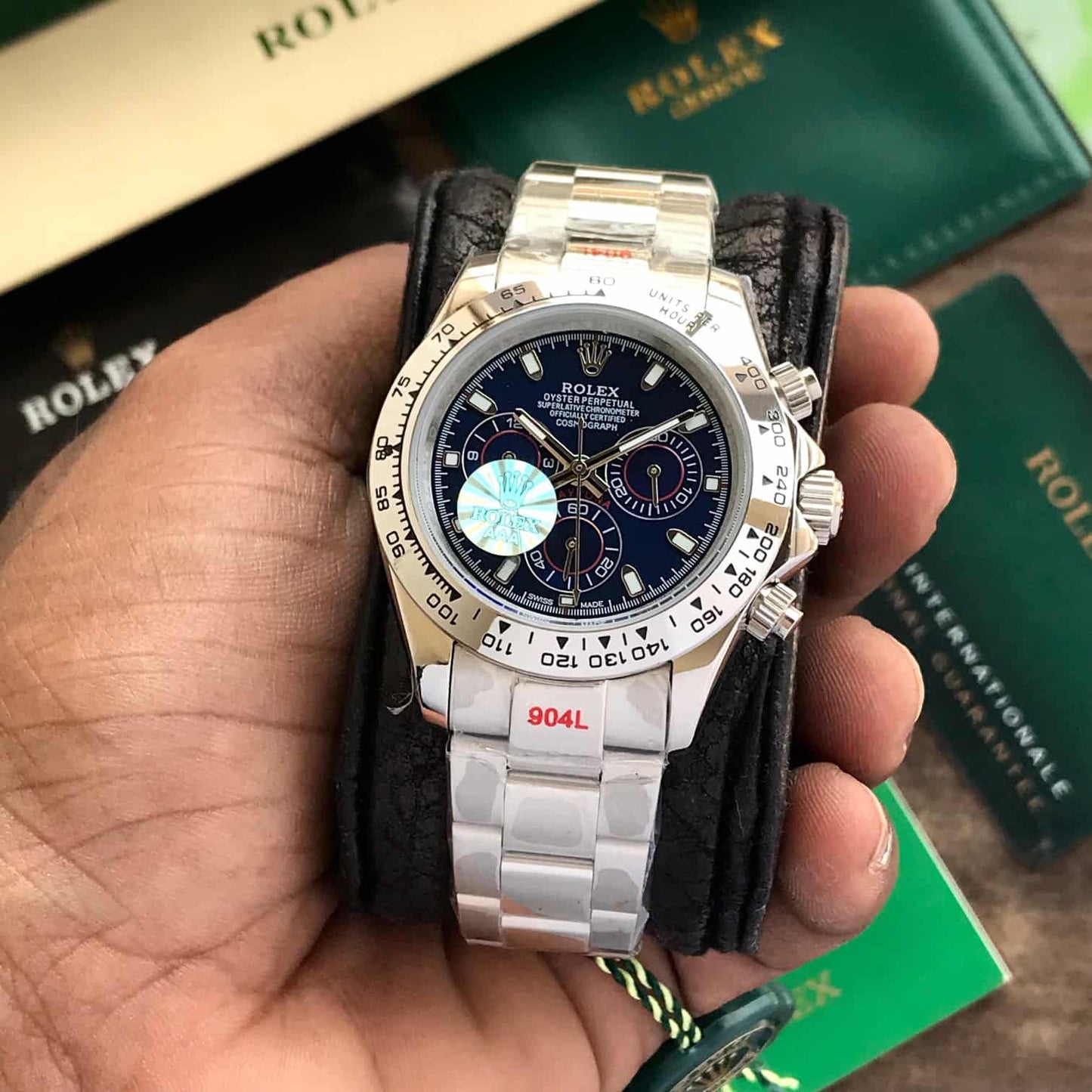 Rolex Cosmograph Daytona Silver Blue Dial Oyster Chain Japanese Automatic Mens Watch firstcopy