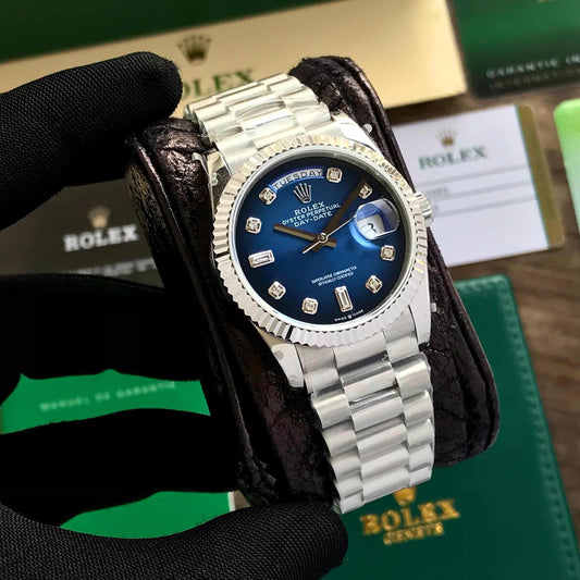 Rolex Day Date 36mm Silver Blue Swiss ETA Mens Watch firstcopy