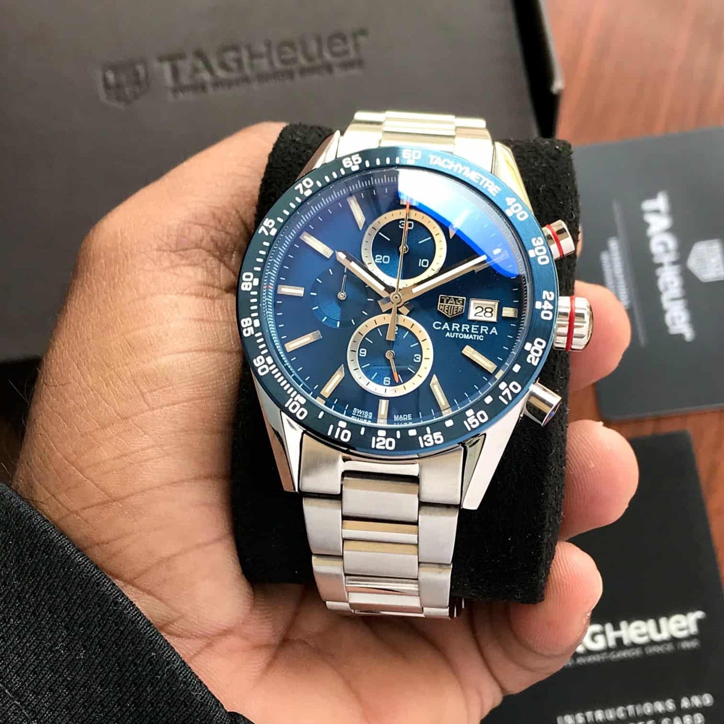 Tag Heuer Calibre 16 Silver Blue Dial Japanese Quartz Chronograph Mens Watch firstcopy