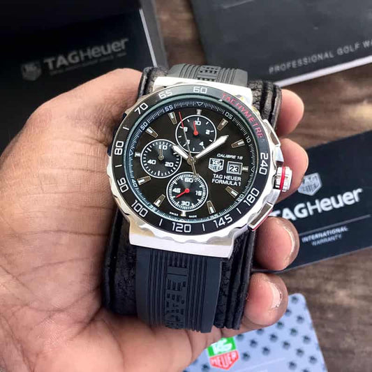 Tag Heuer Formula 1 43mm Stainless Steel Quartz Chronograph Black Fiber Strap Mens Watch firstcopy