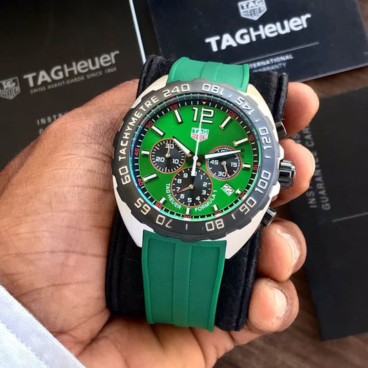 Tag Heuer Formula 1 Green Stainless Steel Japanese Quartz Chronograph Mens Watch firstcopy