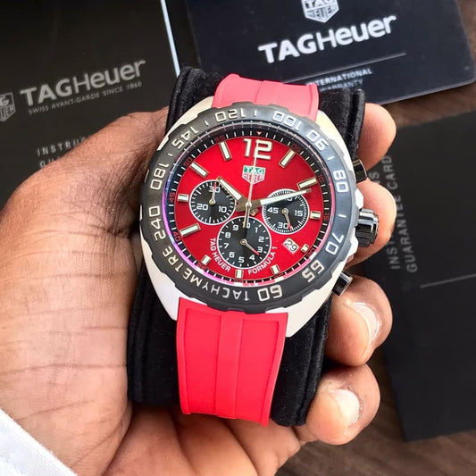 Tag Heuer Formula 1 Red Stainless Steel Japanese Quartz Chronograph Mens Watch firstcopy