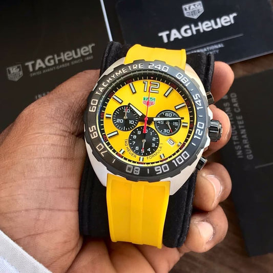 Tag Heuer Formula 1 Yellow Stainless Steel Japanese Quartz Chronograph Mens Watch firstcopy