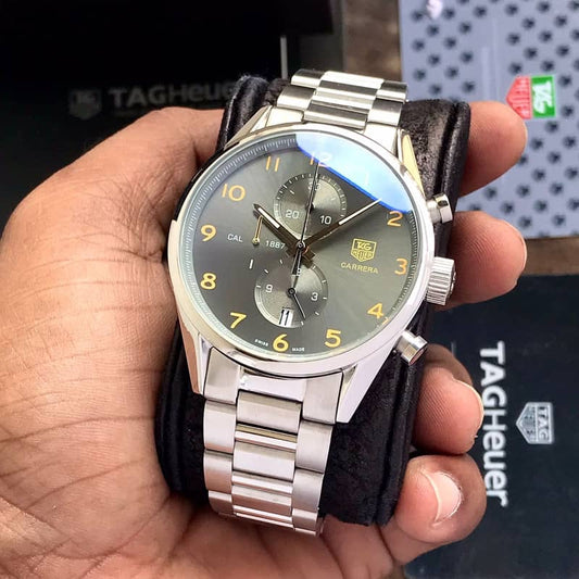 Tag Heuer Grand Carrera 1857 Stainless Steel Grey Dial Japanese Quality Mens Watch firstcopy