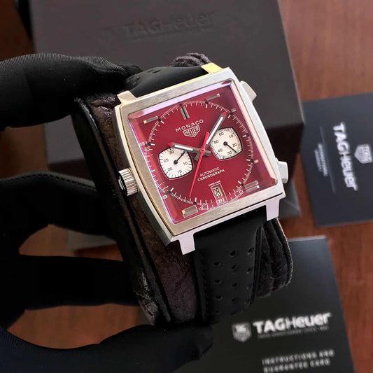 Tag Heuer Monaco Stainless Steel Red Dial Japanese Mens Watch firstcopy