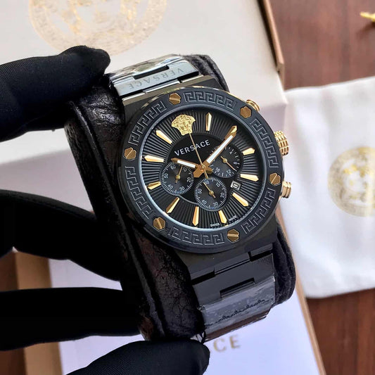Versace Greca Logo Full Black Japanese Quartz Mens Watch firstcopy